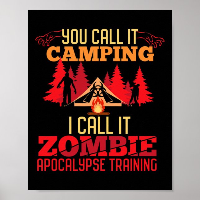 Halloween Camping Zombie Apocalypse Training Rolig Poster (Framsidan)