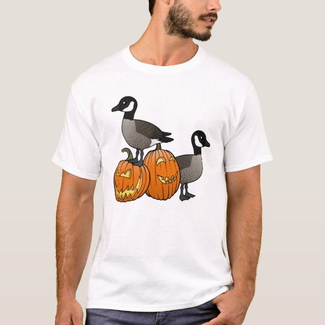 Halloween Canada Geese Birds med Jack-o-lanternor T Shirt (Framsida)