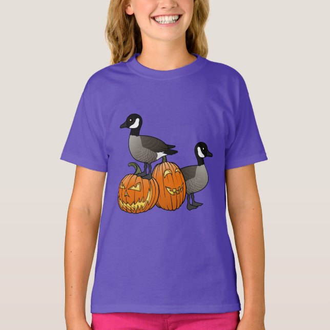 Halloween Canada Geese Birds med Jack-o-lanternor T Shirt (Framsida)
