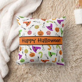 Halloween Candies Pumpkins Witch Hats Mönster Kudde