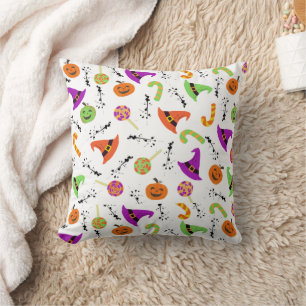 Halloween Candies Pumpkins Witch Hats Mönster Kudde