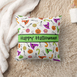 Halloween Candies Pumpkins Witch Hats Mönster Kudde