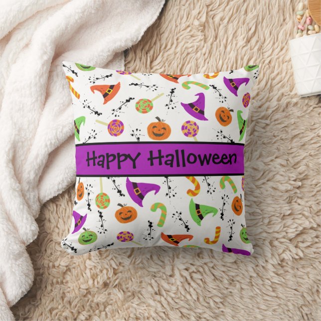 Halloween Candies Pumpkins Witch Hats Mönster Thr Kudde (Filt)