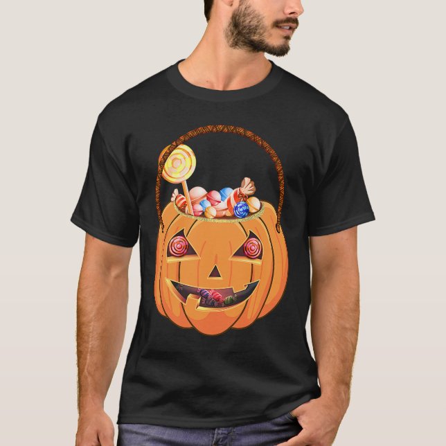 Halloween Candy Basket Pumpkin Costume T Shirt (Framsida)