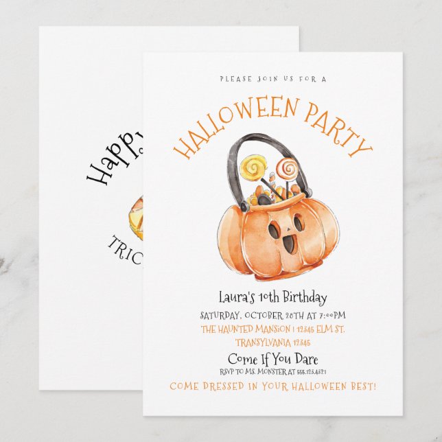 Halloween Candy Birthday-inbjudan Inbjudningar (Fram/baksida)