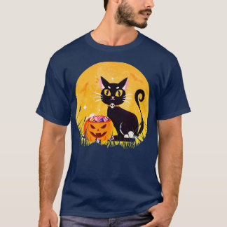 Halloween Candy Black Cat Scary Pumpkin på moon T Shirt