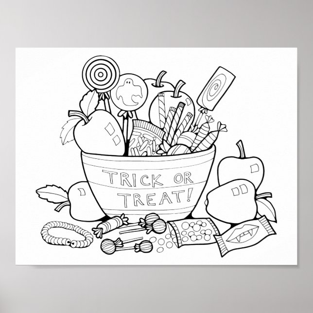Halloween Candy Bowl Scene Coloring Page Art Poster (Framsidan)
