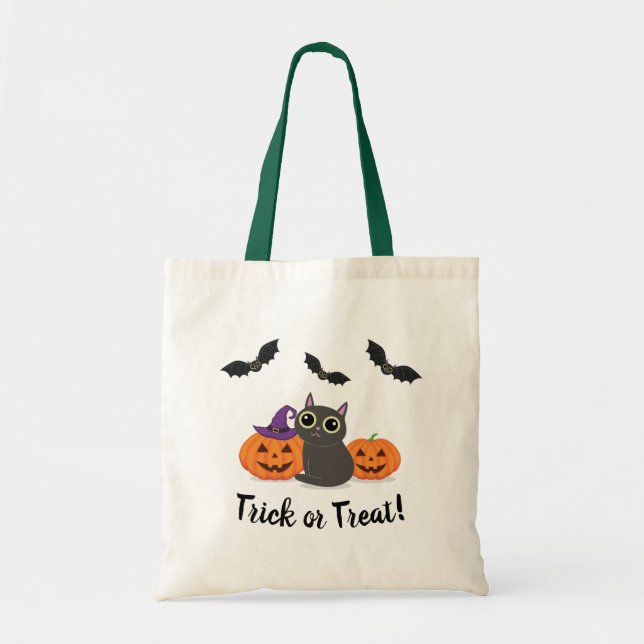 Halloween candy bus eller godis pumkin cat fladder tygkasse (Framsidan)