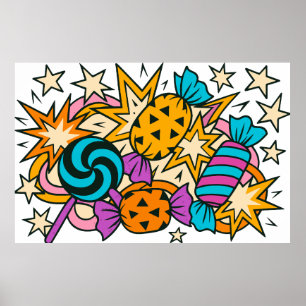 Halloween candy clipart PNG, färgade godis och l Poster