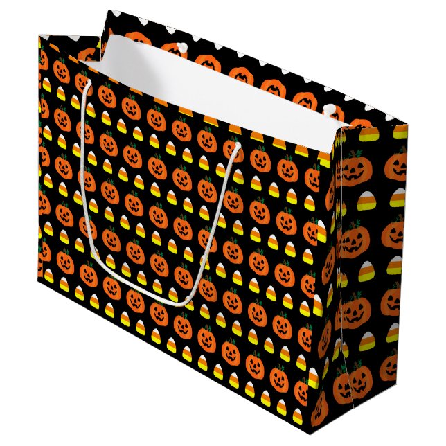 Halloween Candy Corn presentpåse, pumpor och godis (Framsidan Vinklad)