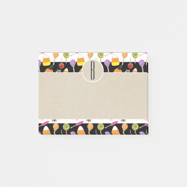 Halloween Candy Kraft Rustic Monogram Initial Post-it Block (Framsida)