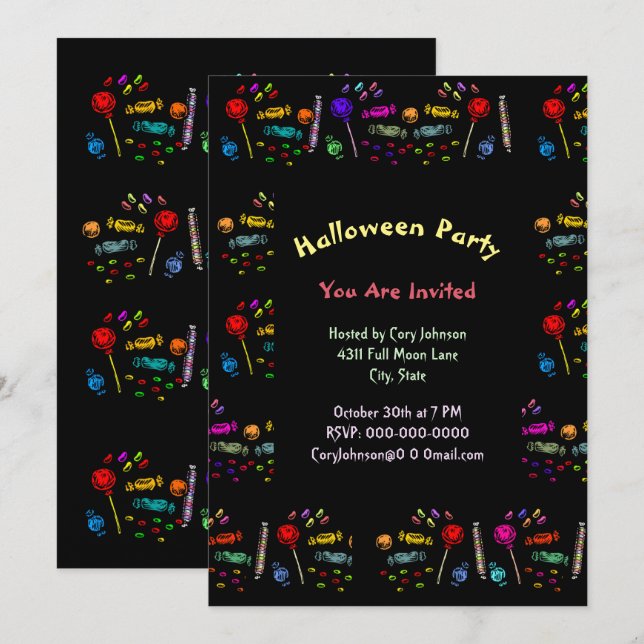 Halloween Candy Mönster Party-inbjudan Inbjudningar (Fram/baksida)