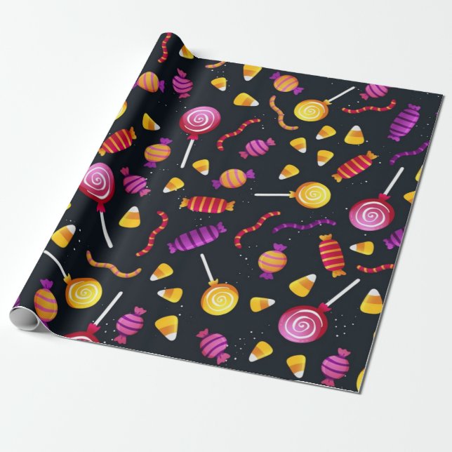 Halloween candy mönster presentpapper (Utrullad)