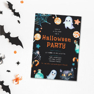 Halloween Candy Ram Spöken Black Cat House Party Inbjudningar