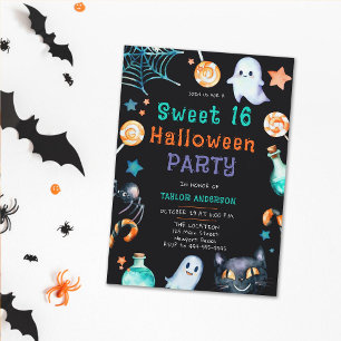 Halloween Candy Ram Spöken Black Cat Sweet 16 Inbjudningar