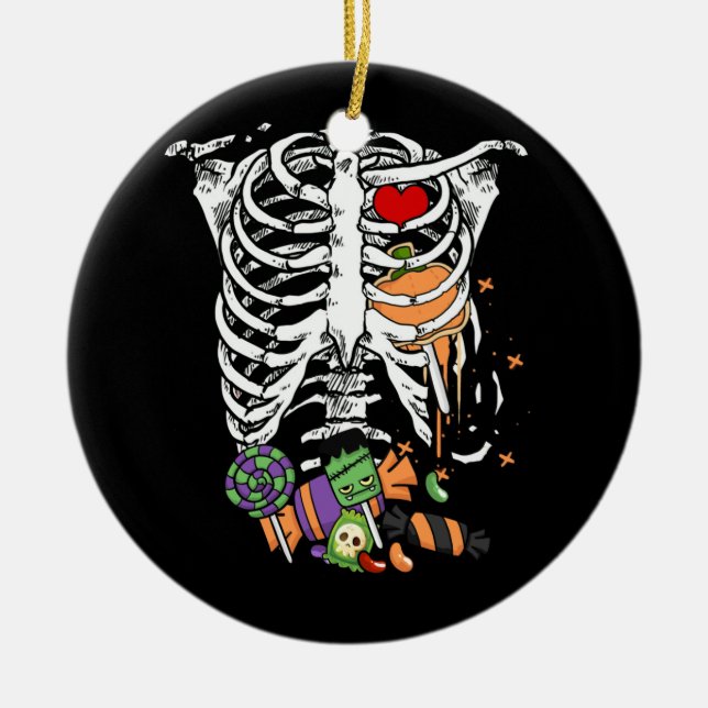 Halloween Candy Skeleton Rib Cage X-Ray Julgransprydnad Keramik (Framsidan)
