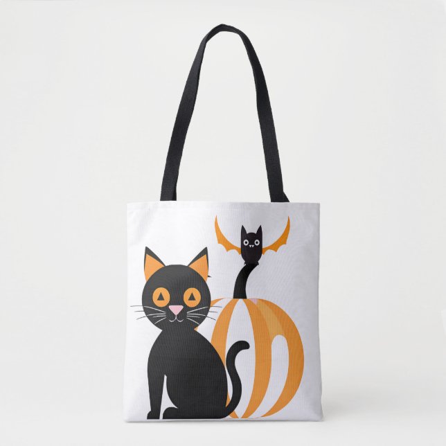 Halloween Candy Tote Bag Black Cat och Fladdermus Tygkasse (Framsida)