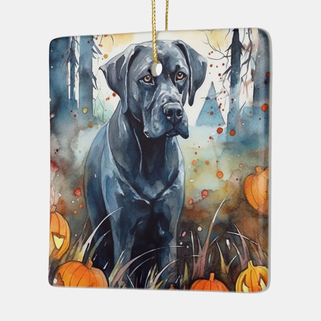 Halloween Cane Corso Med Pumpa Skräck Julgransprydnad Keramik (Vänster)
