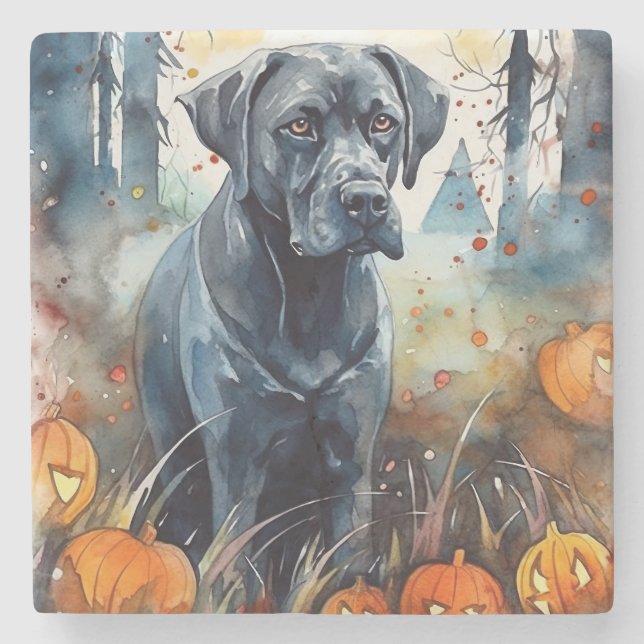 Halloween Cane Corso Med Pumpa Skräck Stenunderlägg (Framsidan)