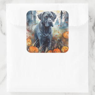 Halloween Cane Corso med pumpor Skräckinjagande Fyrkantigt Klistermärke