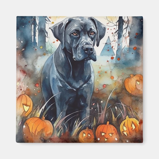 Halloween Cane Corso med pumpor Skräckinjagande Magnet (Framsidan)