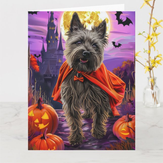 Halloween Cane Corso Vampire Pumpa Skräckinjagande Kort (Gul blomma)