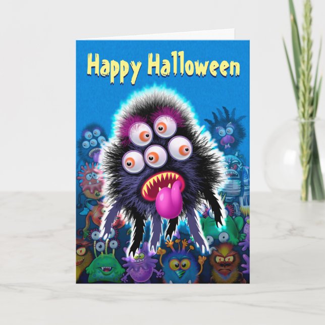 Halloween Card-inbjudan MONSTER PARTY roligt skräm Tack Kort (Framsida)