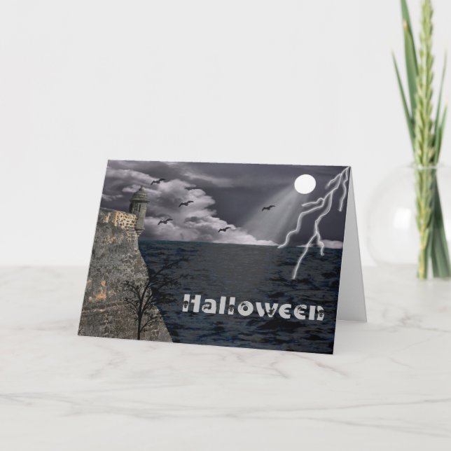 Halloween Card Spooky Scene vid havet Kort (Framsida)