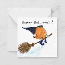 Halloween Card Witch Pumpkin Flies Broom