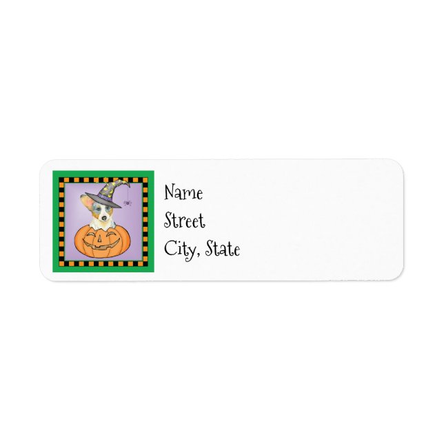 Halloween Cardigan Welsh Corgi Returadress Etikett (Framsidan)