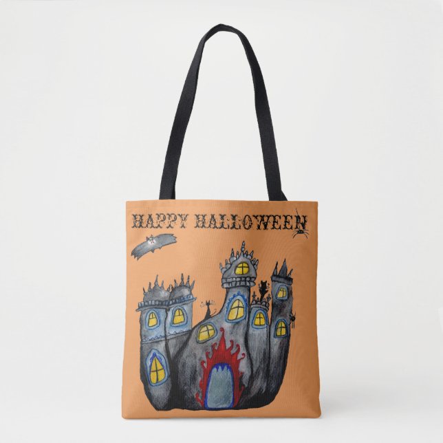 Halloween Castle Art Tote Bag Tygkasse (Framsida)