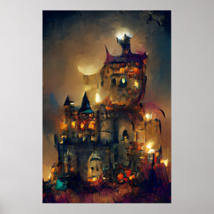 Halloween Castle, Ghost Castle, Japanskt Art Poste Poster