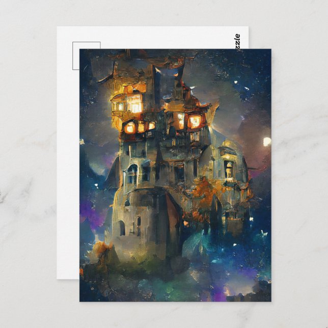 Halloween Castle, Halloween Ghost, Japansk Art P Vykort (Fram/baksida)