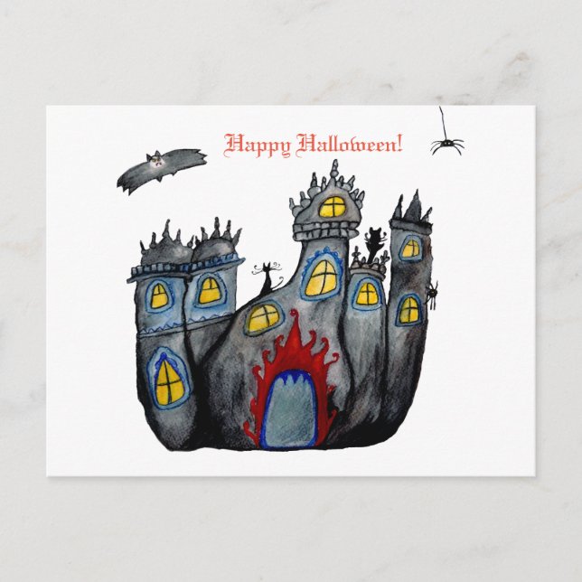 Halloween Castle happy halloween vykort (Framsida)