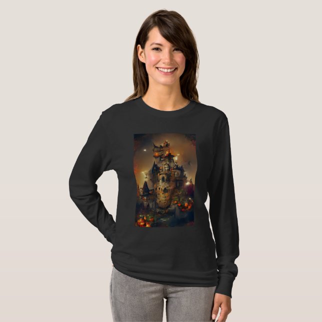 Halloween Castle, japansk Art, Castle Painting T Shirt (Hel framsida)