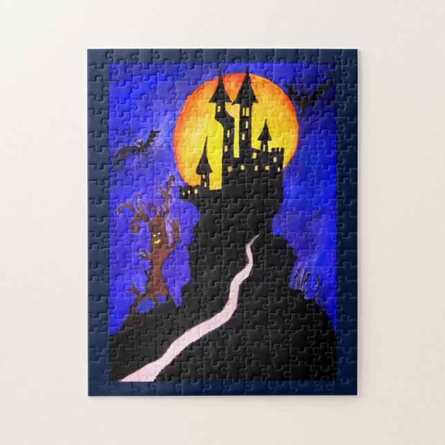 Halloween Castle Träd Photo Puzzle med Gift Box Pussel (Vertikal)