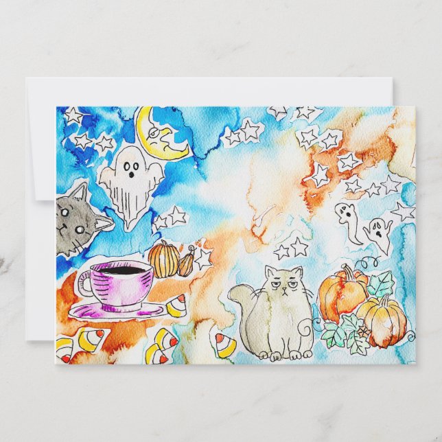 Halloween Cat Art Julkort (Framsida)