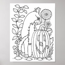 Halloween Cat Coloring Page Art Poster