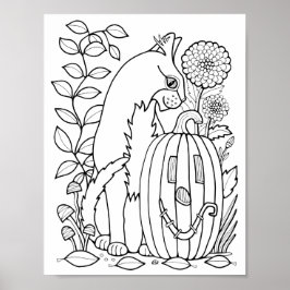 Halloween Cat Coloring Page Art Poster