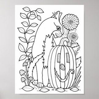 Halloween Cat Coloring Page Art Poster