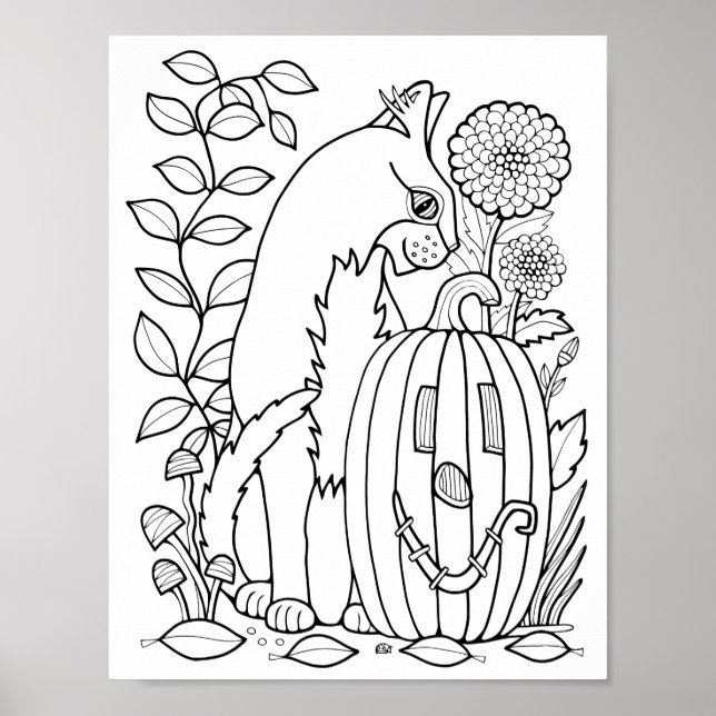 Halloween Cat Coloring Page Art Poster (Framsidan)