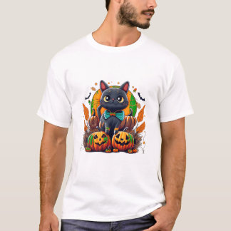 Halloween Cat Costume Pumpkin T Shirt