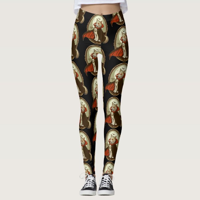Halloween Cat, Count Catula Leggings (Framsida)