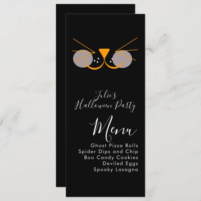 Halloween Cat Cute Costume Party Menu Julkort (Fram/baksida)