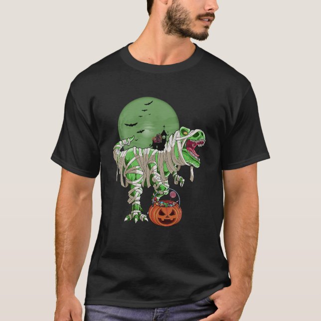Halloween Cat Dinosaur T Rex Mummy Pumpkin for Boy T Shirt (Framsida)