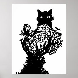 Halloween Cat Diorama med fladdermus-slottsstjärno Poster