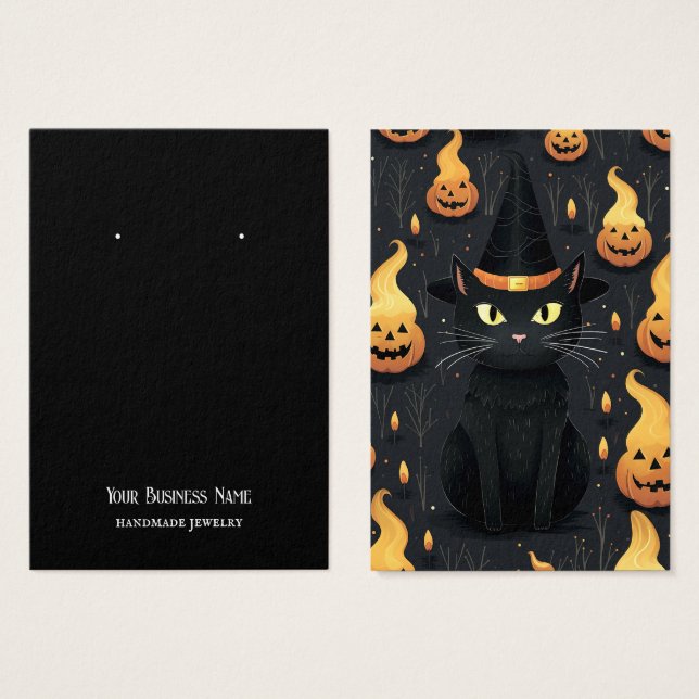 Halloween Cat Earring Visning Card Visitkort (Framsida & baksida)