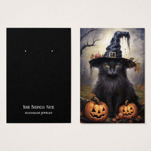 Halloween Cat Earring Visning Card Visitkort (Framsida & baksida)