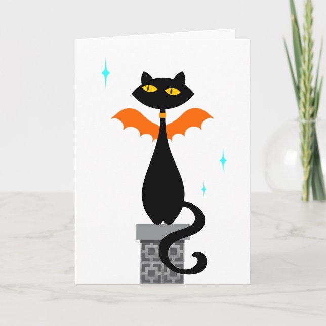 Halloween Cat Fladdermus Helgkort (Framsida)