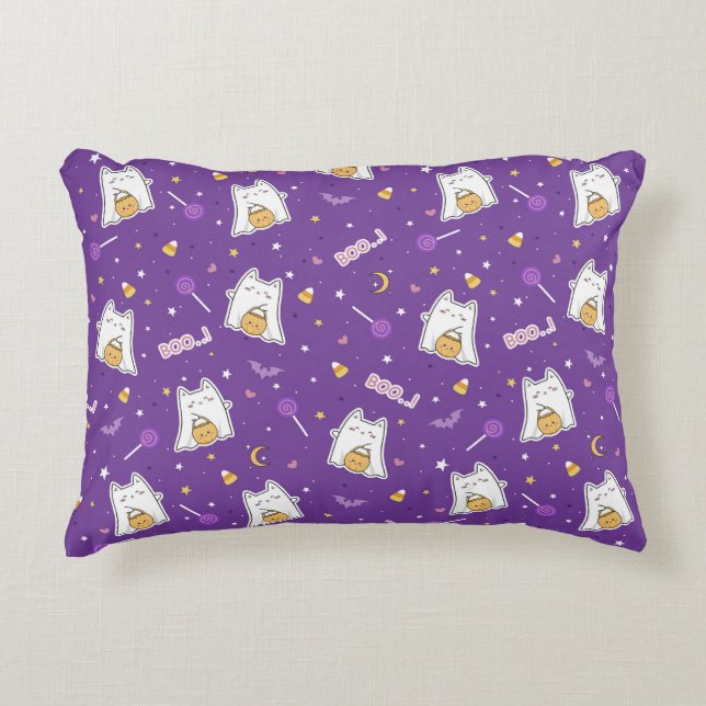 Halloween Cat Ghost accent Pillow Prydnadskudde (Framsidan)